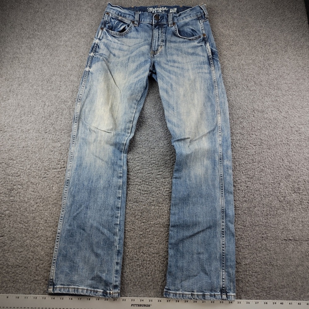 Wrangler Jeans Mens 29x34 Retro Slim Boot Light Wash Workwear Western Rodeo